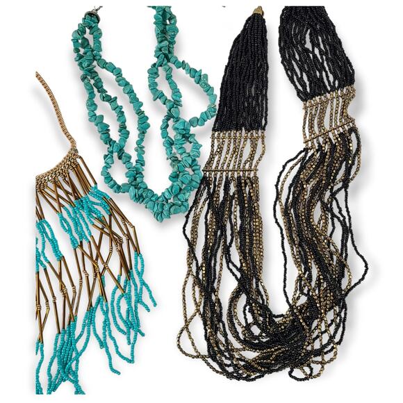 Lot 4 boho style multistrand necklaces glass beads shell turquoise - Picture 3 of 6